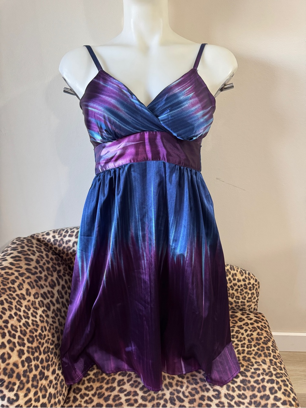 Y2K Purple Blue Iridescent Satin Mini Going Out Dress